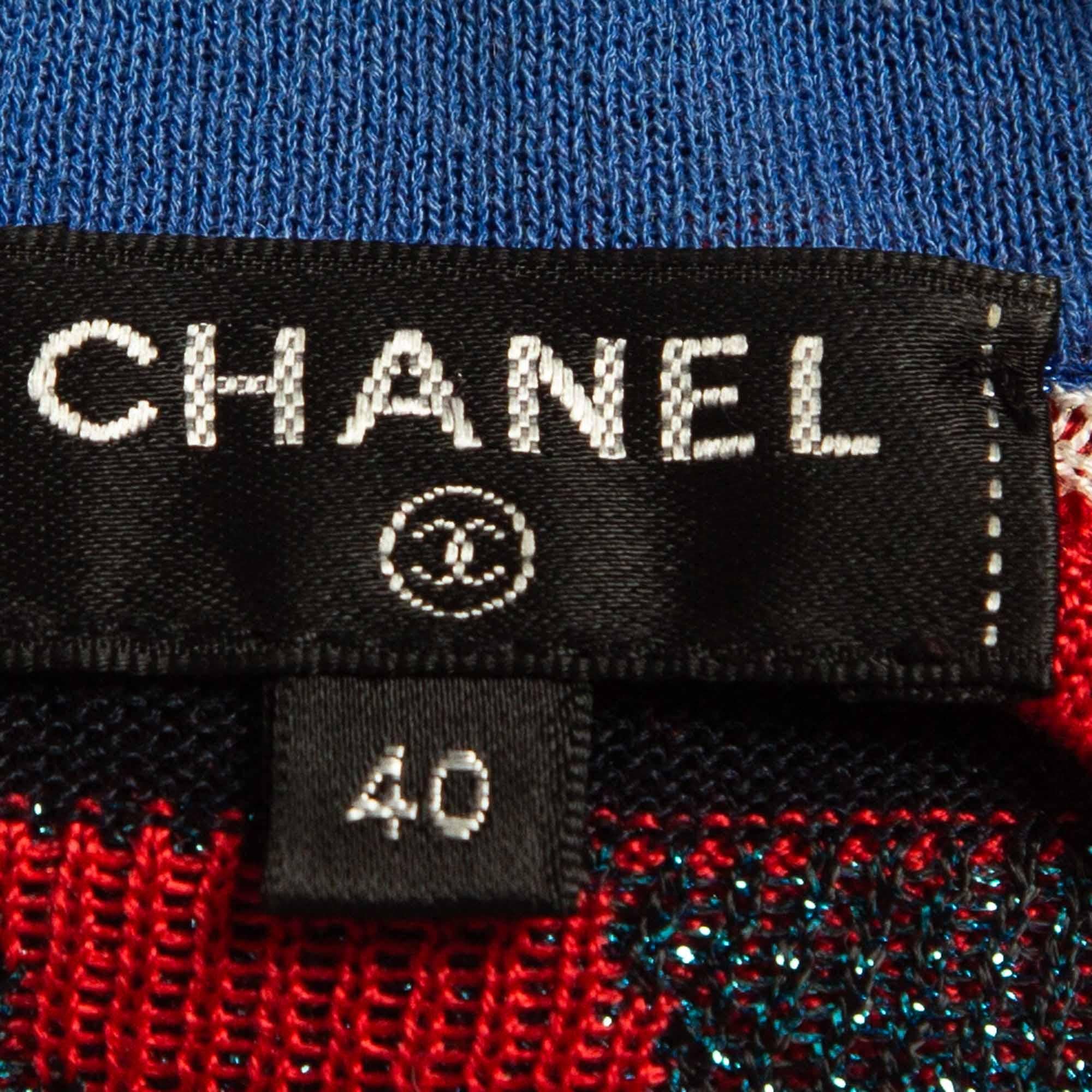 Chanel Multicolor Striped Silk Knit Long Sleeve Sweater M In Good Condition In Dubai, Al Qouz 2