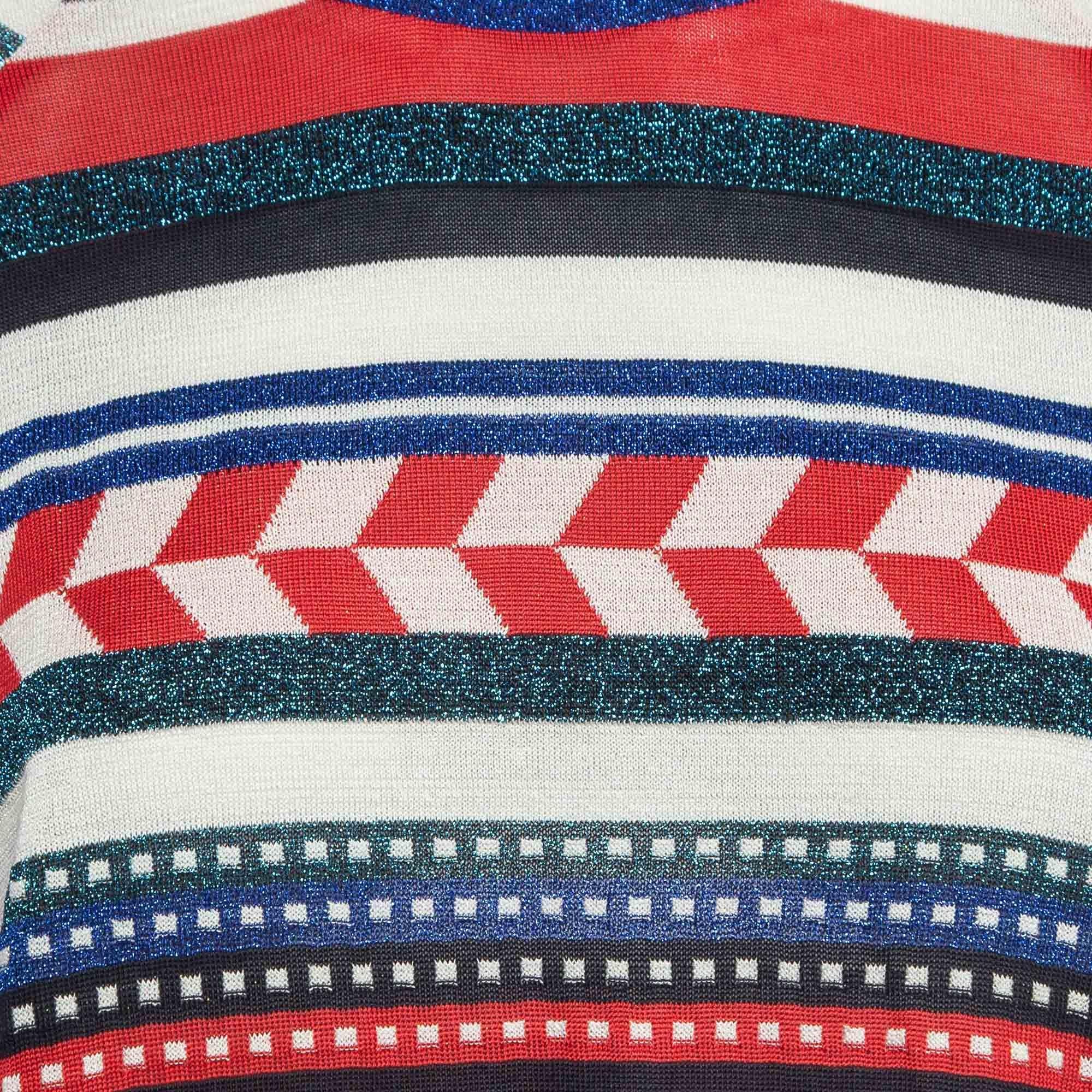 Chanel Multicolor Striped Silk Knit Long Sleeve Sweater M 1