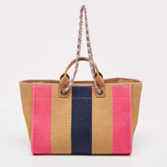 Chanel Multicolor Striped Straw Raffia Large Deauville Shopper Tote