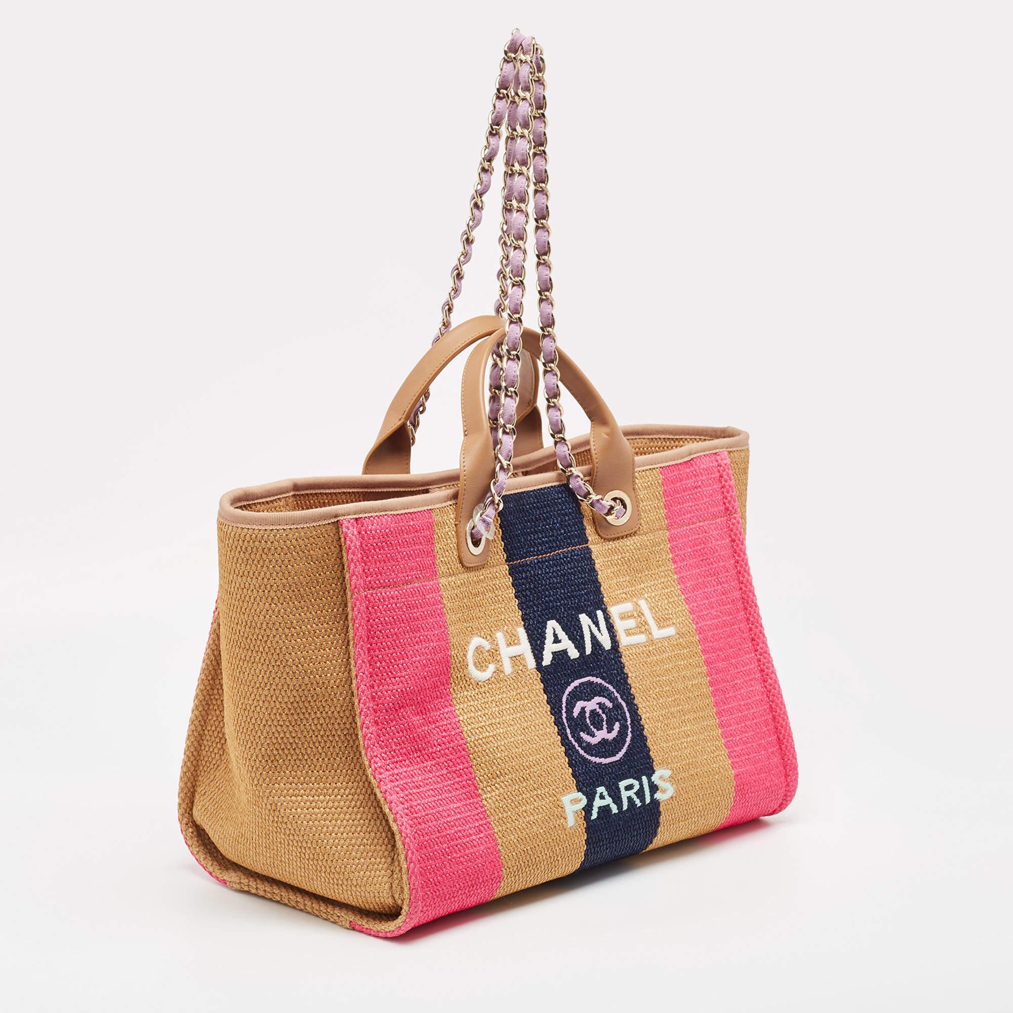Women's Chanel Multicolor Striped Straw Raffia Large Deauville Shopper Tote