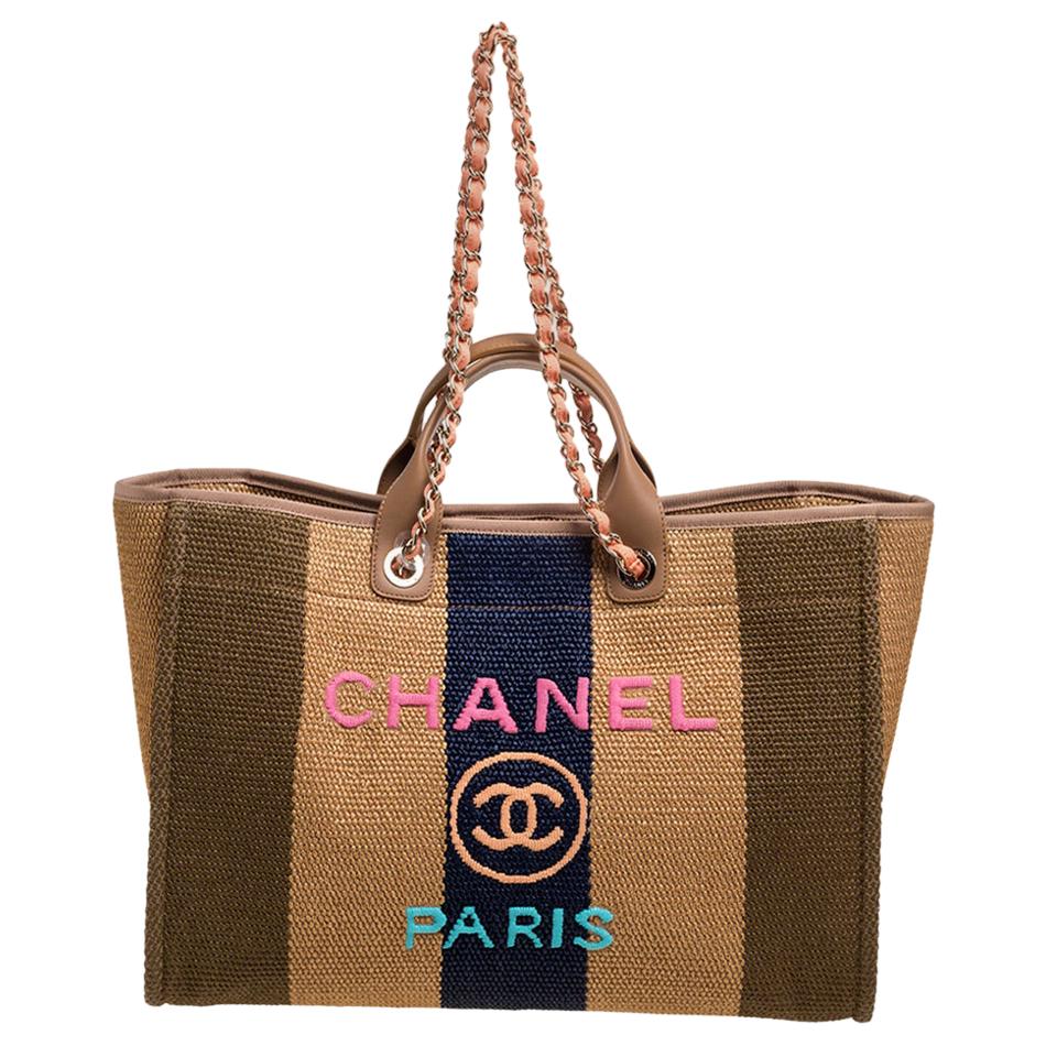 Chanel Multicolor Striped Straw Raffia Large Deauville Shopping Tote