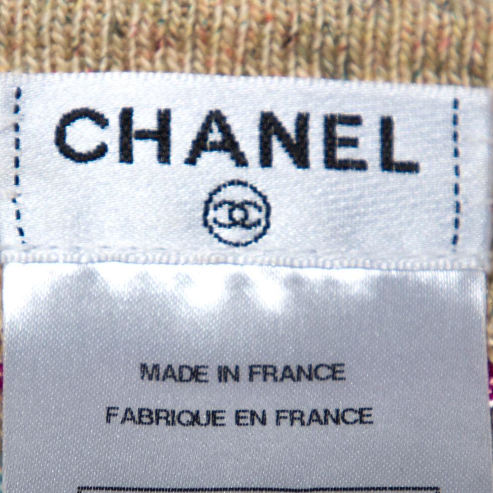 Gray Chanel Multicolor Striped Tweed Cropped Cardigan XL