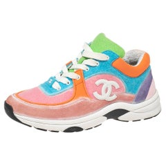 Chanel Multicolor Suede and Felt Fabric CC Low-Top Sneakers Size 36.5