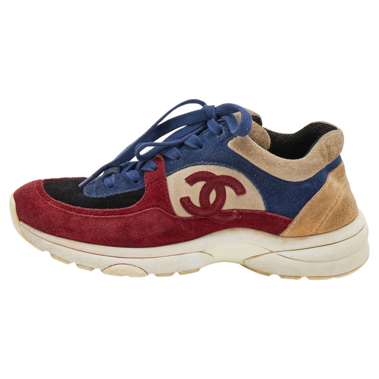 Chanel Multicolor Suede CC Logo Low Top Sneakers Size 35 For Sale at 1stDibs