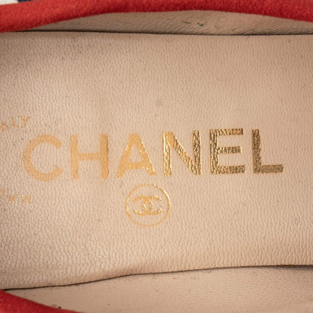 Chanel Multicolor Suede CC Striped Cork Heel Pumps Size 38 1