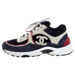 Chanel Mehrfarbig Wildleder Leder und Stoff CC Logo Low Top Turnschuhe Größe 36