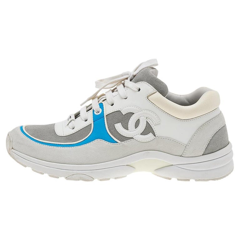 Chanel blue and white high top sneakers Clearance