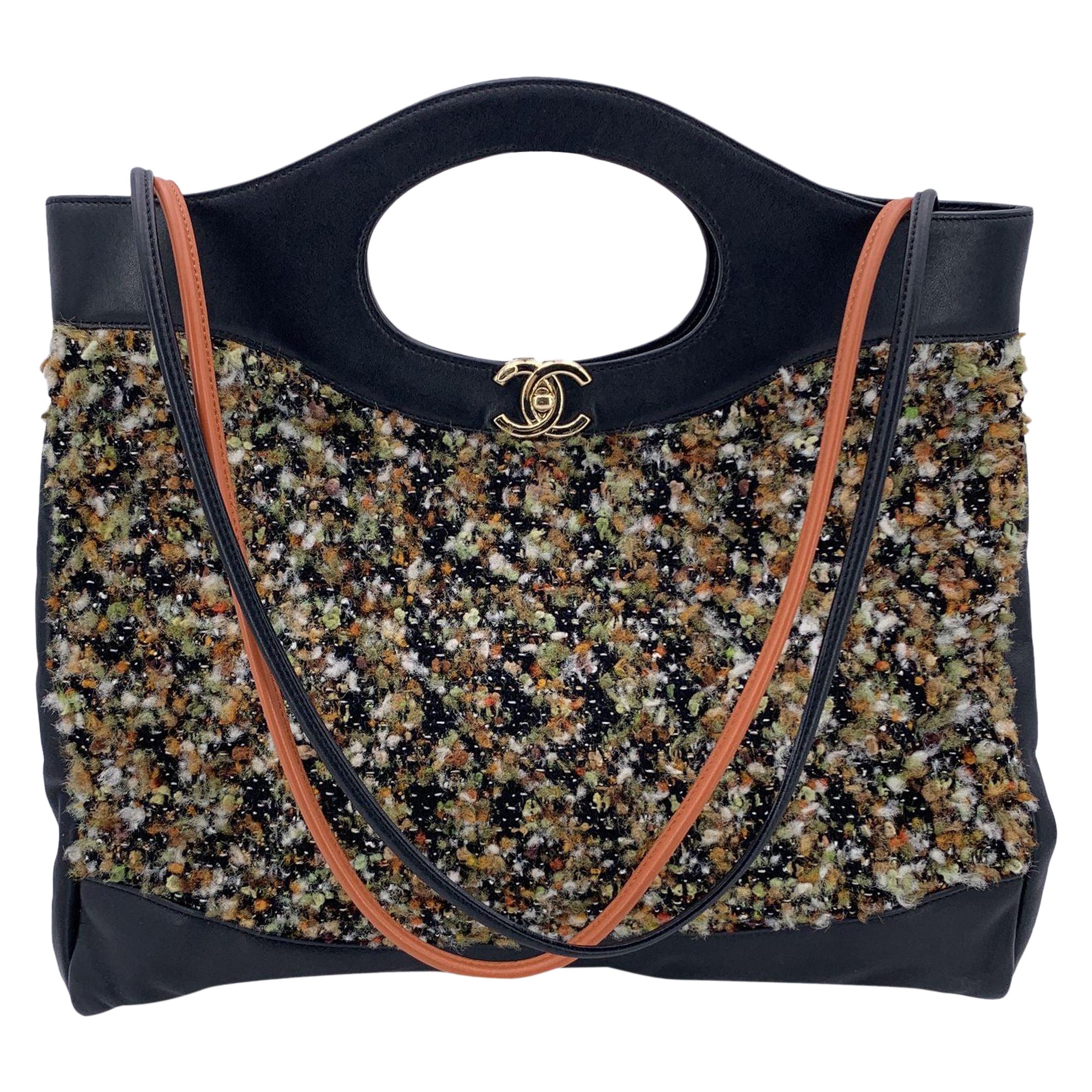 Chanel Multicolor Tweed and Black Leather Large 31 Shopping Bag