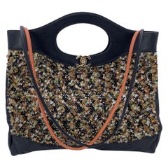 Chanel Multicolor Tweed and Black Leather Large 31 Shopping Bag