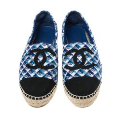Chanel Multicolor Tweed And Canvas CC Cap Toe Espadrille Flats Size 39