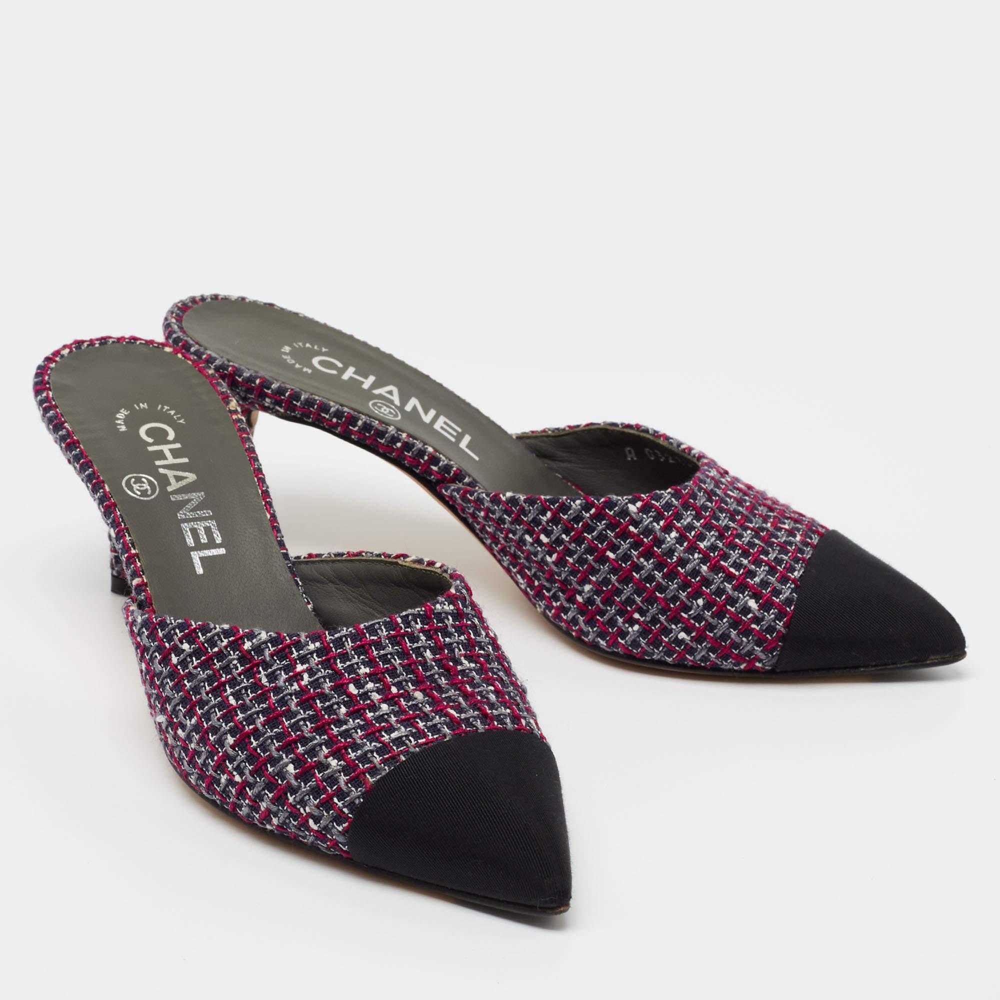 Chanel Multicolor Tweed And Canvas Mules Size 36 1