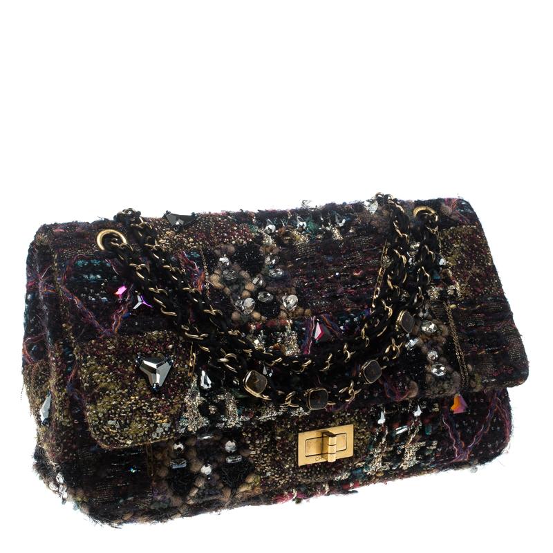 Black Chanel Multicolor Tweed and Jeweled Limited Edition Lesage Reissue Flap Bag