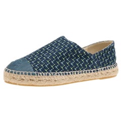 Chanel Multicolor Tweed And Leather CC Cap Toe Espadrille Flats Size 38