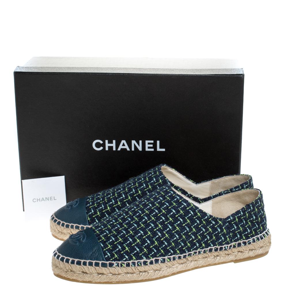 Chanel Multicolor Tweed And Leather CC Cap Toe Espadrille Flats Size 41 3