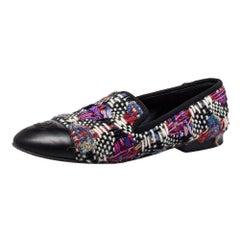 Chanel Multicolor Tweed And Leather CC Cap Toe Smoking Slippers Size 37.5