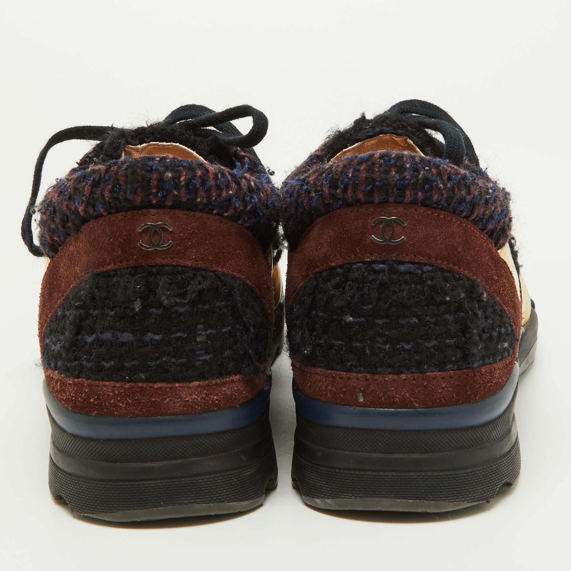 Women's Chanel Multicolor Tweed and Leather CC Low Top  Sneakers Size 39