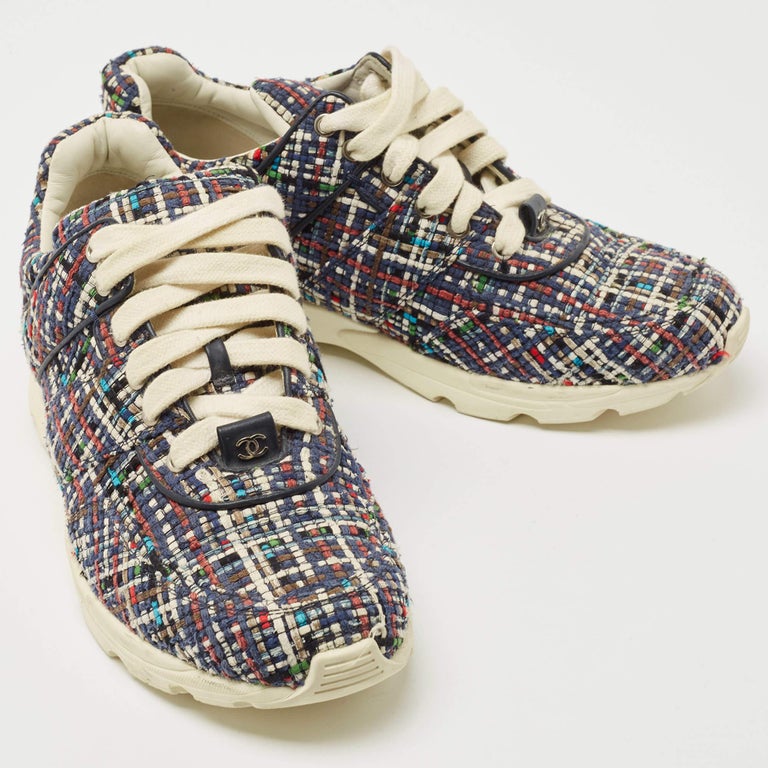 Chanel Multicolor Tweed and Leather CC Low Top Sneakers Size 41.5