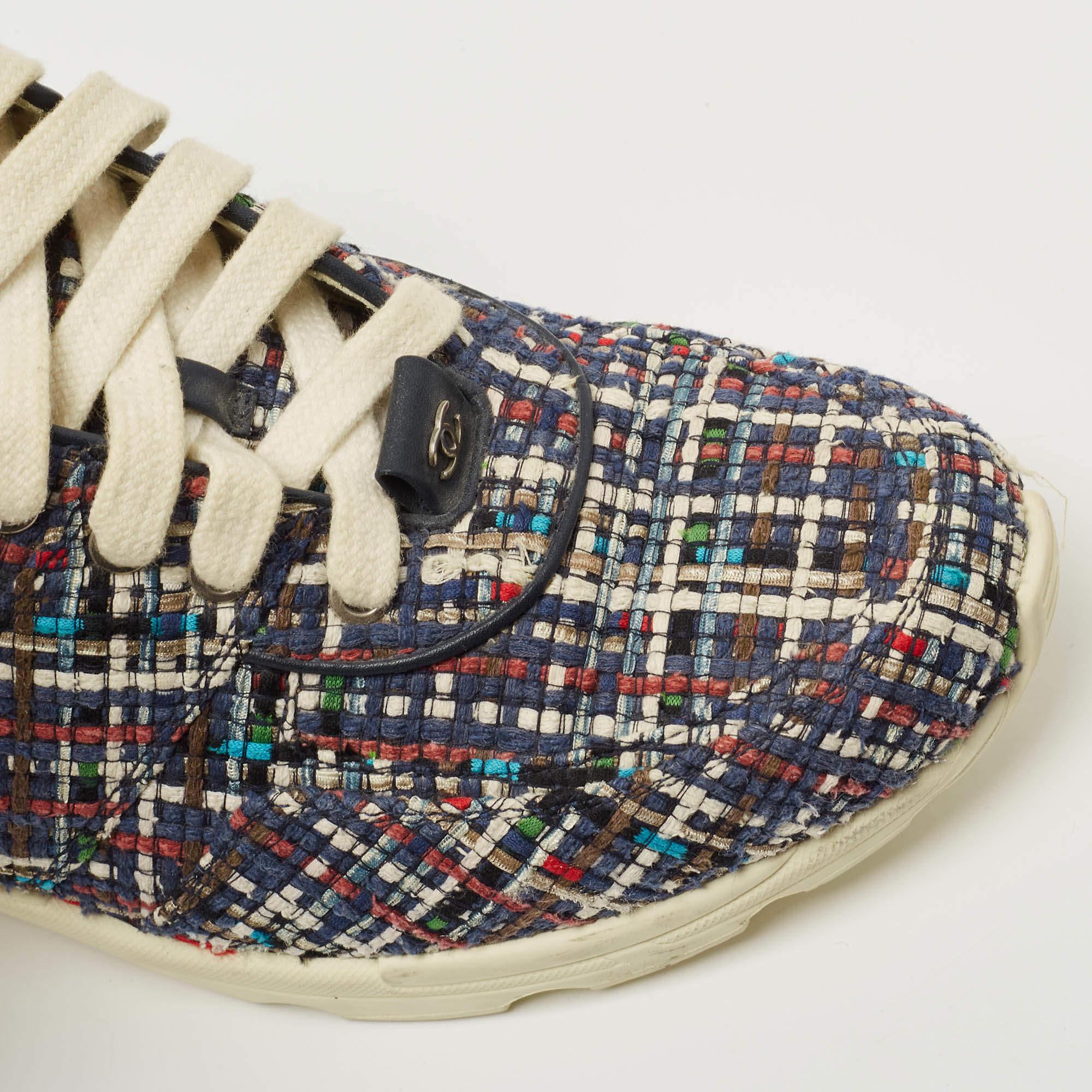 Chanel Multicolor Tweed and Leather CC Low Top Sneakers Size 41.5 2