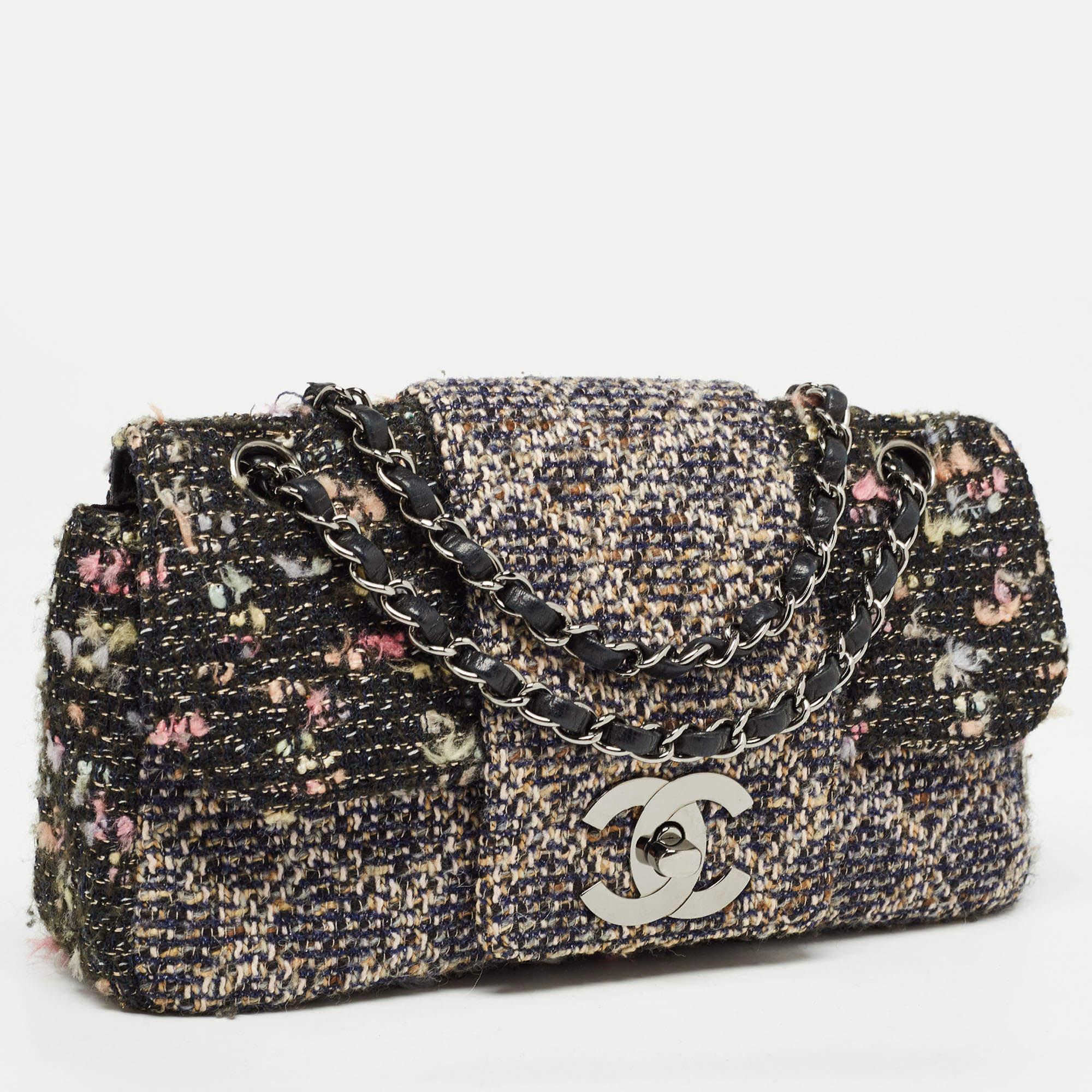 Black Chanel Multicolor Tweed and Leather Fantasy Tweed Flap Bag