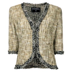 Chanel Multicolor Tweed Cropped Jacket Blazer with CC Logo Trimming