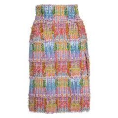 Chanel Multicolor Tweed Double Layered Front Slit Detail Skirt S