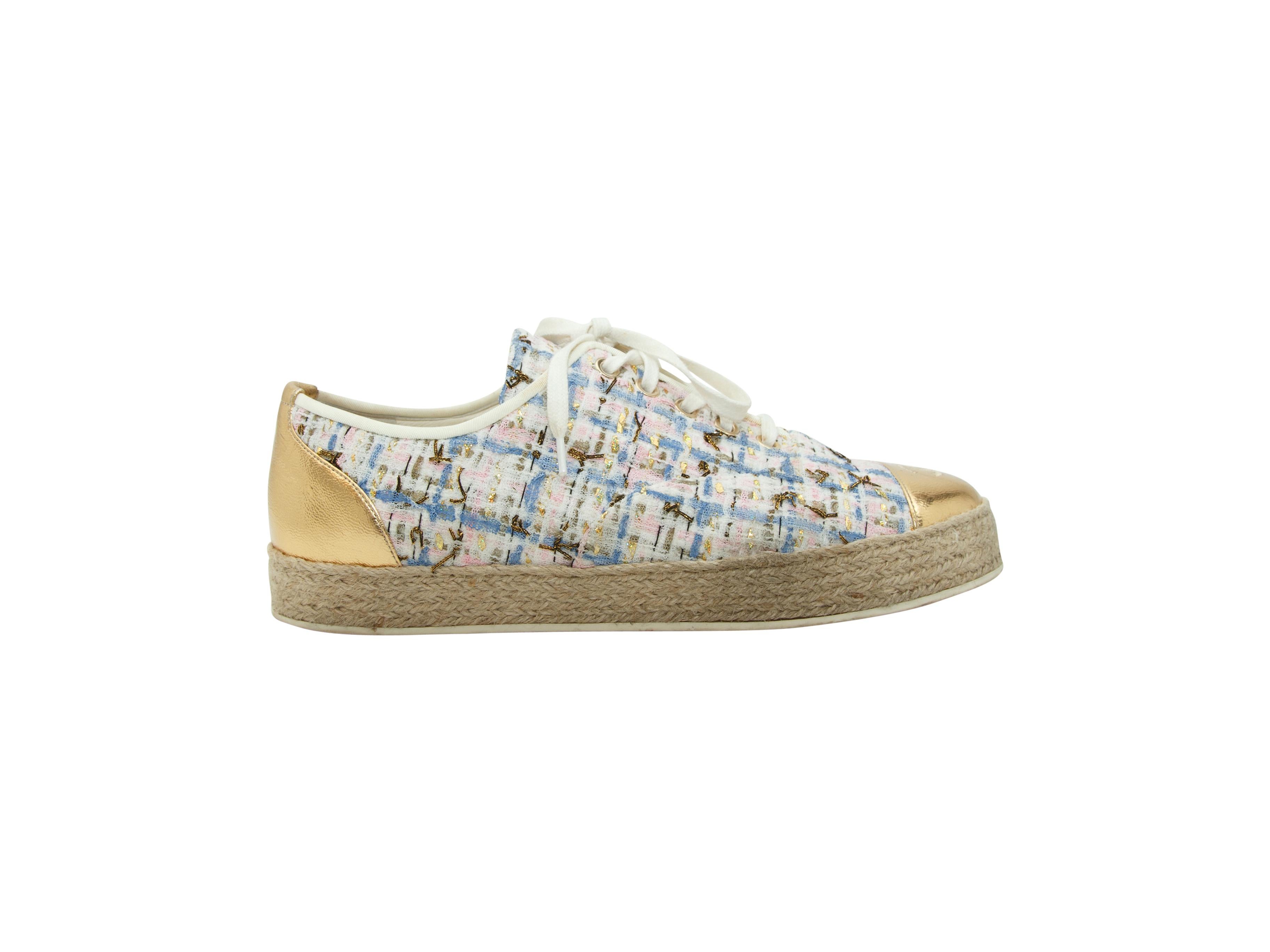 Chanel Multicolor Tweed Espadrille Flats In Good Condition In New York, NY