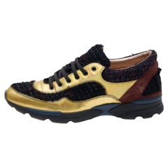Chanel Zapatillas con cordones CC de tela y piel de tweed multicolor talla 38.