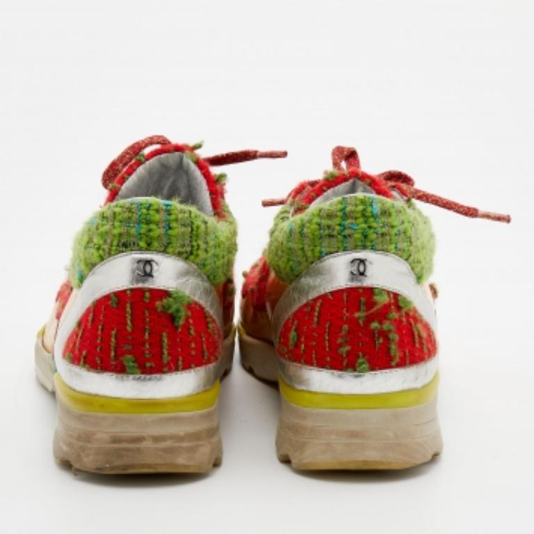 Chanel Multicolor Tweed Fabric And Leather CC Lace Up Sneakers Size 40 For Sale 1