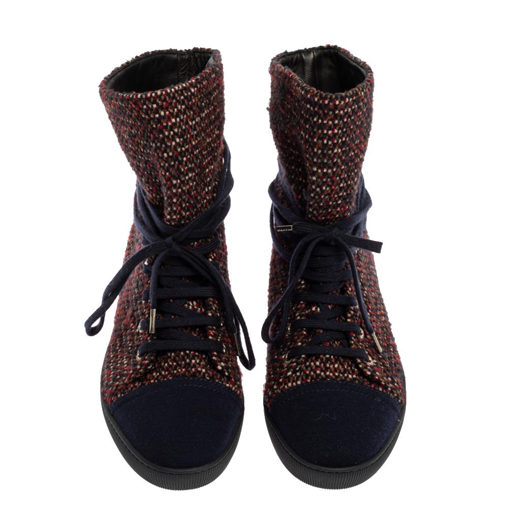 chanel tweed lace up boots