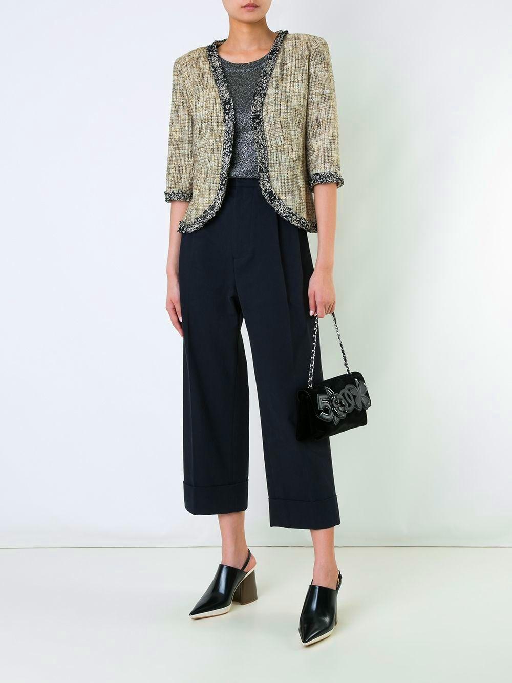 Women's Chanel Multicolor Tweed Cropped Jacket Blazer with CC Logo Trimming