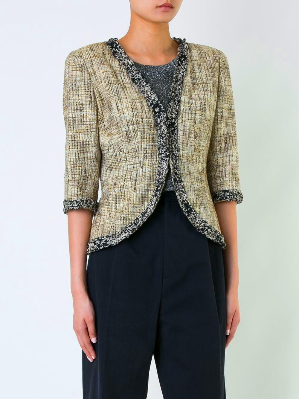 Chanel Multicolor Tweed Cropped Jacket Blazer with CC Logo Trimming 1