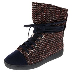 Chanel Multicolor Tweed Lace Wrap Ankle Boots Size 37.5