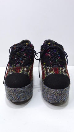 Chanel Multicolor Tweed Platform Oxfords