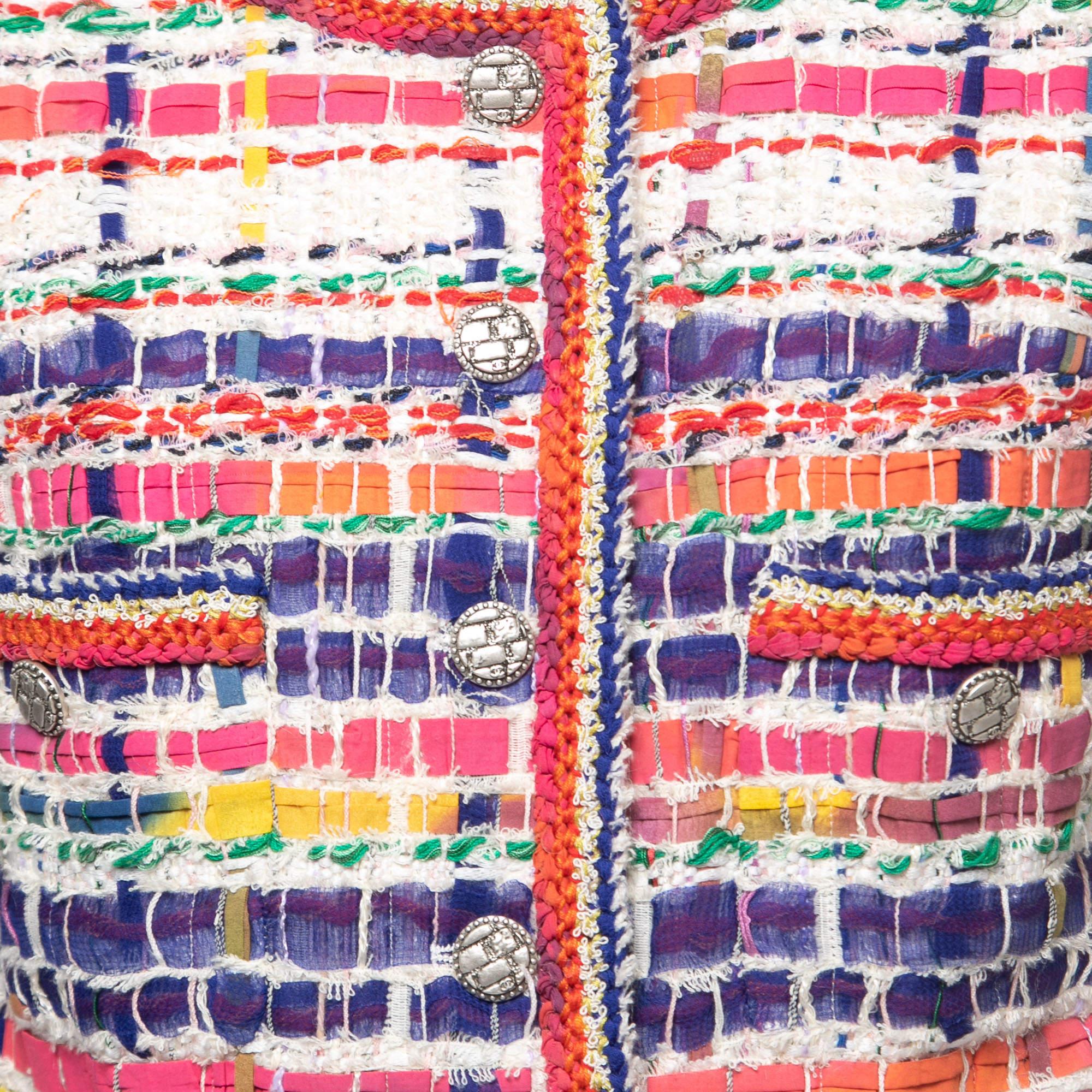 Beige Chanel Multicolor Tweed & Ribbon Buttoned Jacket 