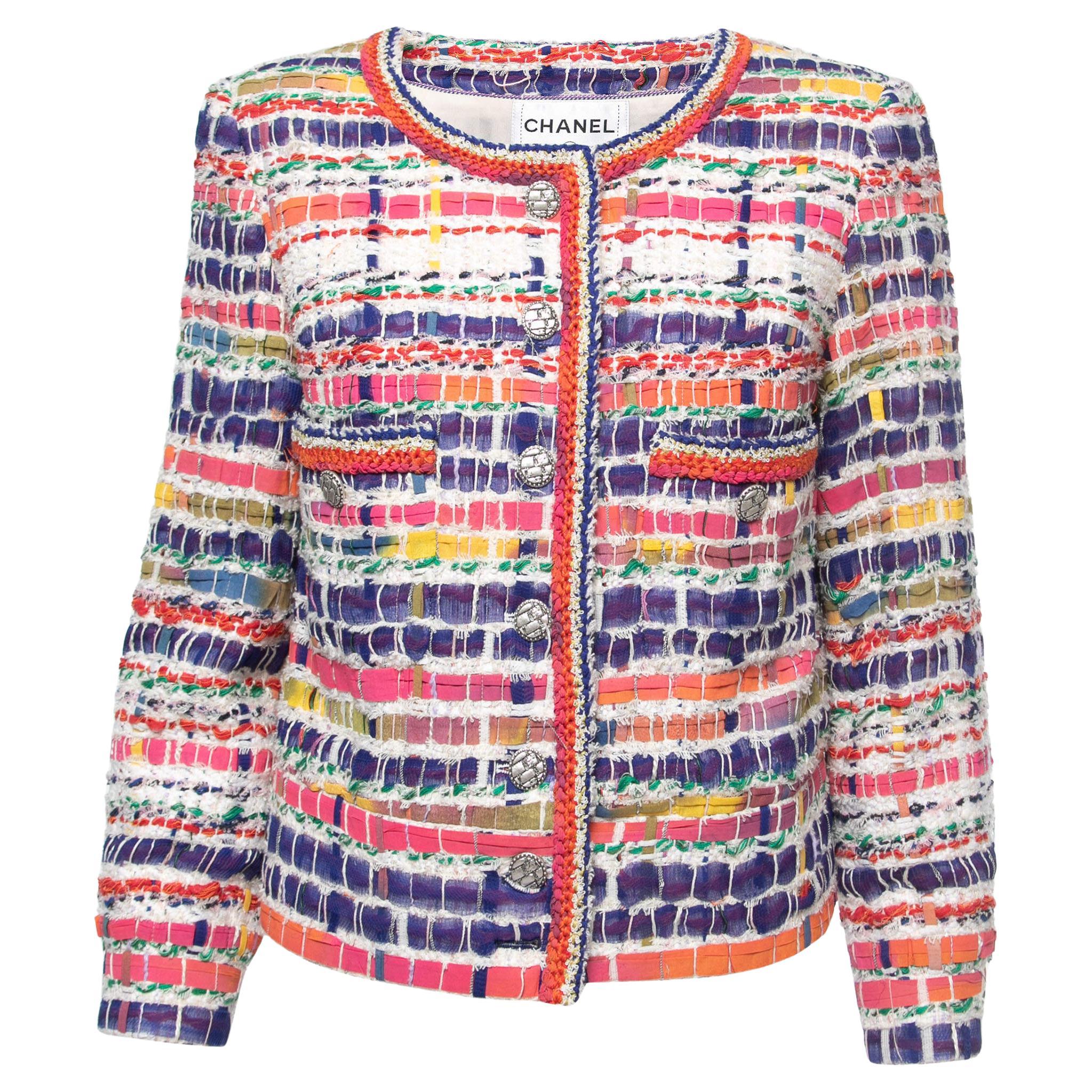 Chanel Multicolor Tweed & Ribbon Buttoned Jacket 