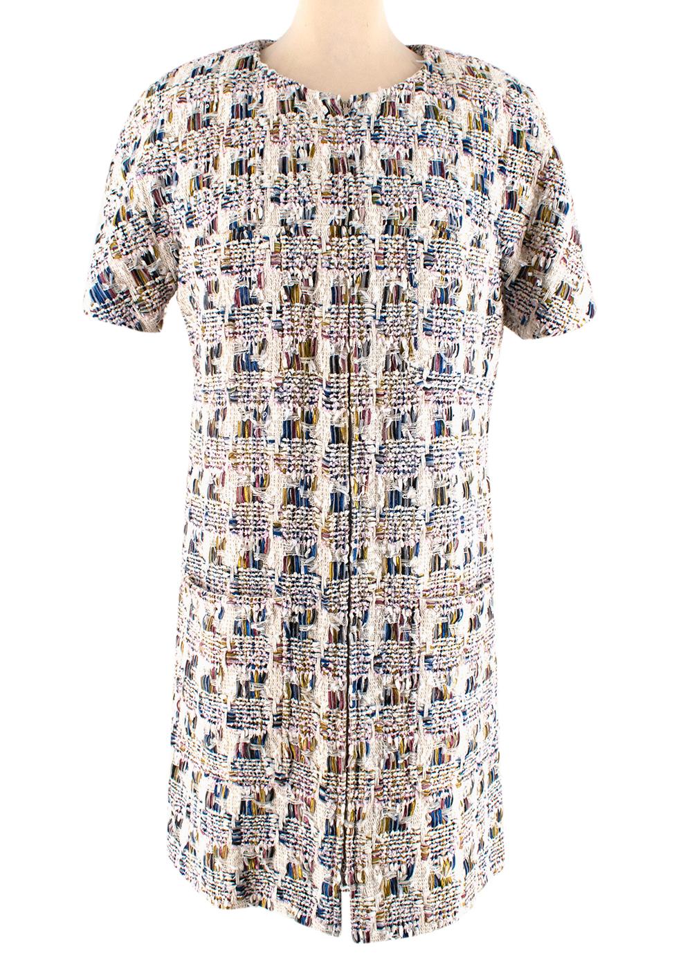 Chanel Multicolor Tweed Short Sleeve Collarless Coat/Dress - Size US 10 In Excellent Condition In London, GB