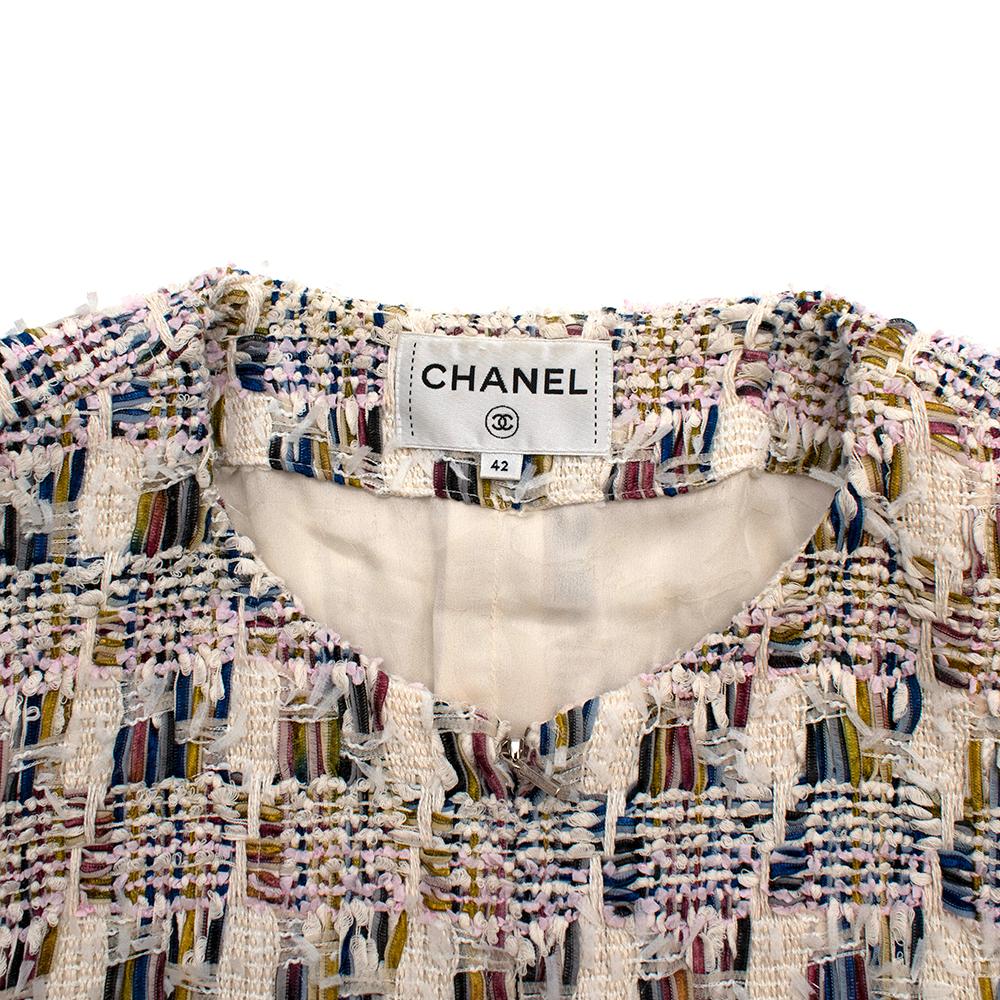 Women's Chanel Multicolor Tweed Short Sleeve Collarless Coat/Dress - Size US 10