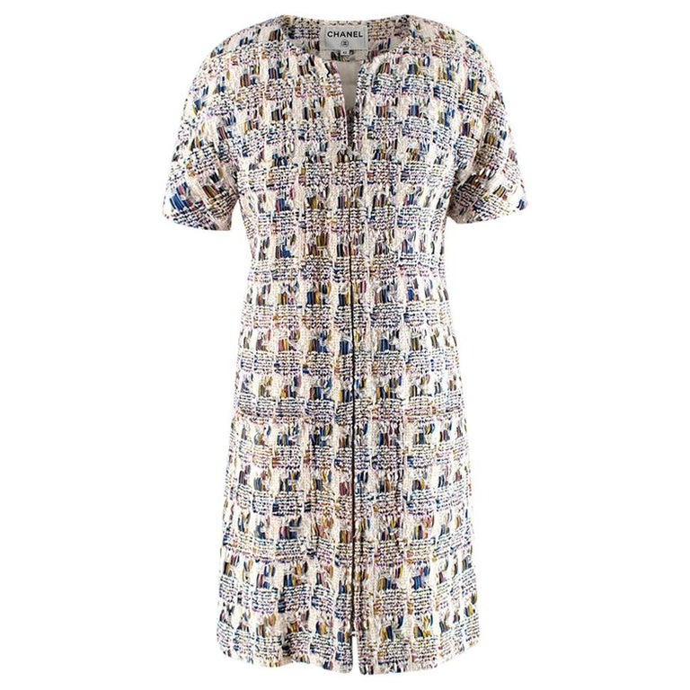 Chanel Multicolor Tweed Short Sleeve Collarless Coat/Dress - Size