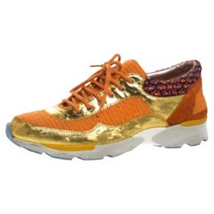 Chanel Multicolor Tweed, Suede and Metallic Leather Lace Up Sneakers Size 37