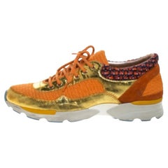 Chanel Multicolor Tweed, Suede and Metallic Leather Lace Up Sneakers Size 37