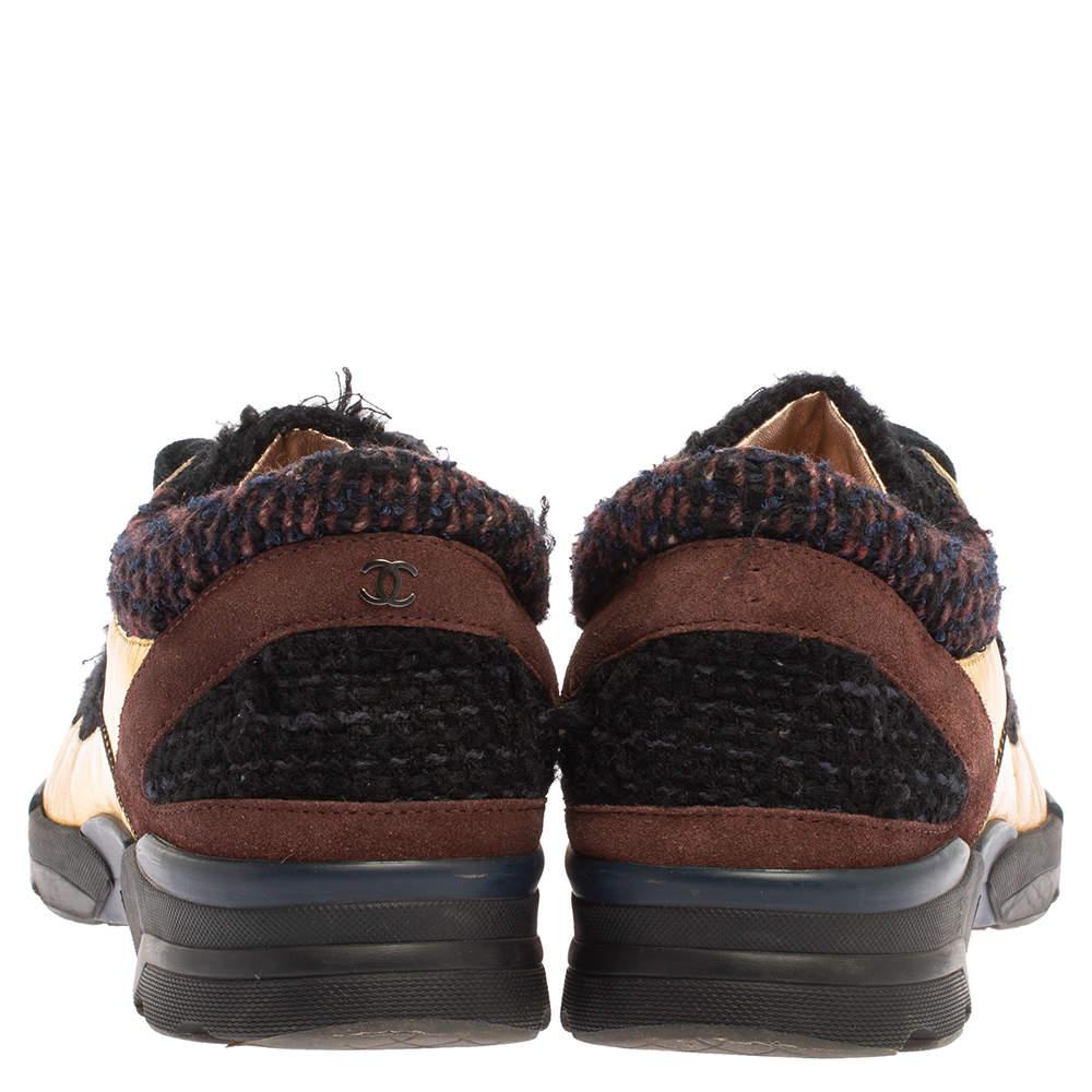 Women's Chanel Multicolor Tweed, Suede and Metallic Leather Lace Up Sneakers Size 38