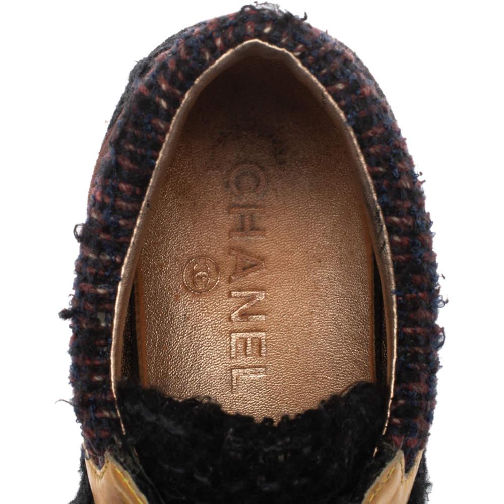 Chanel Multicolor Tweed, Suede and Metallic Leather Lace Up Sneakers Size 38 2