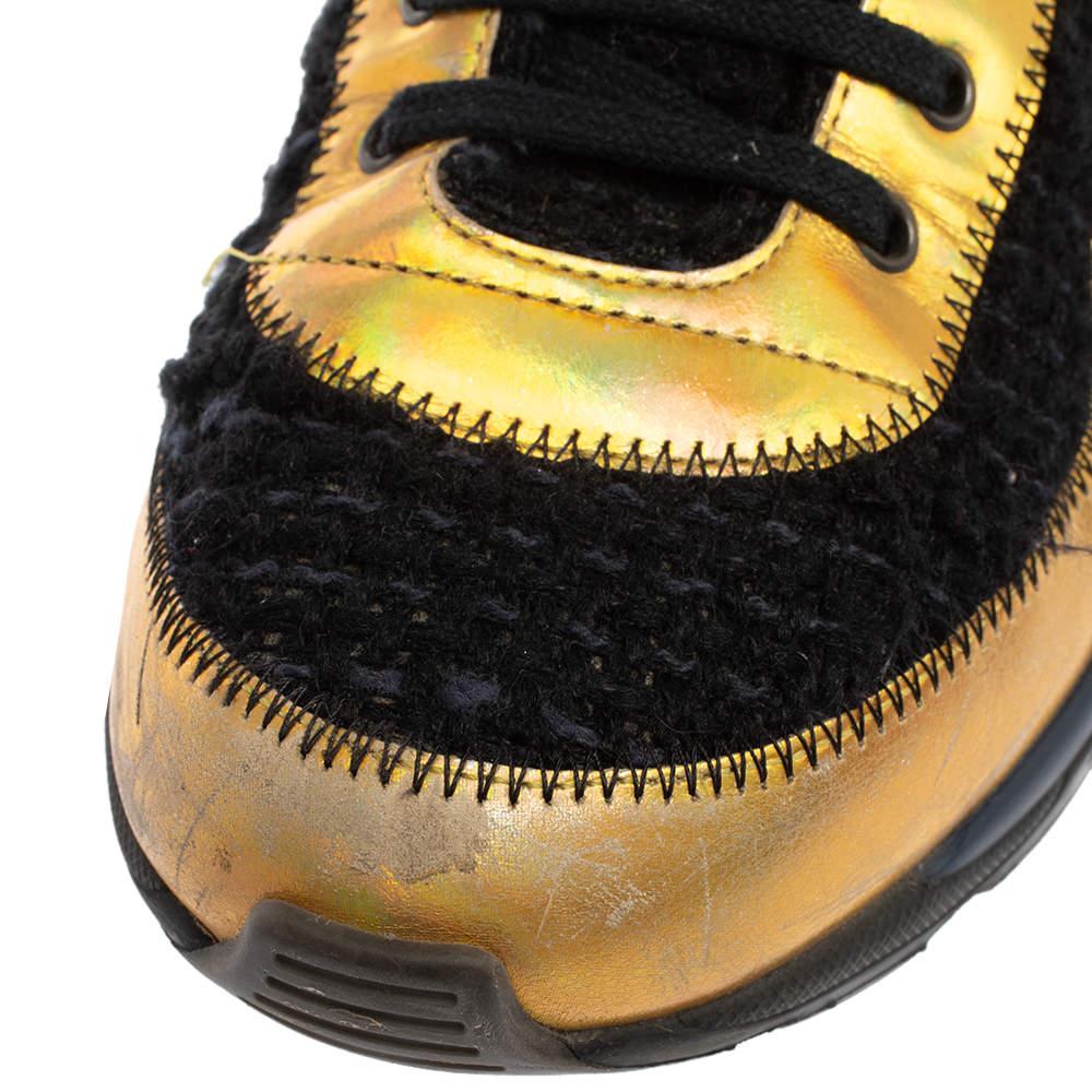 Chanel Multicolor Tweed, Suede and Metallic Leather Lace Up Sneakers Size 38 3