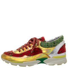 Chanel Multicolor Tweed, Suede and Metallic Leather Lace Up Sneakers Size 38.5