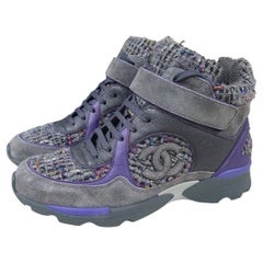 Chanel Multicolor Tweed Suede Hi Top Sneakers Size