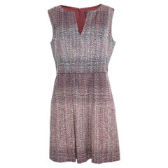 Chanel Multicolor Tweed V-Neck Pleated Midi Dress L