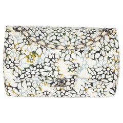 Chanel Multicolor White Cut Out Floral Jumbo Double Flap Bag