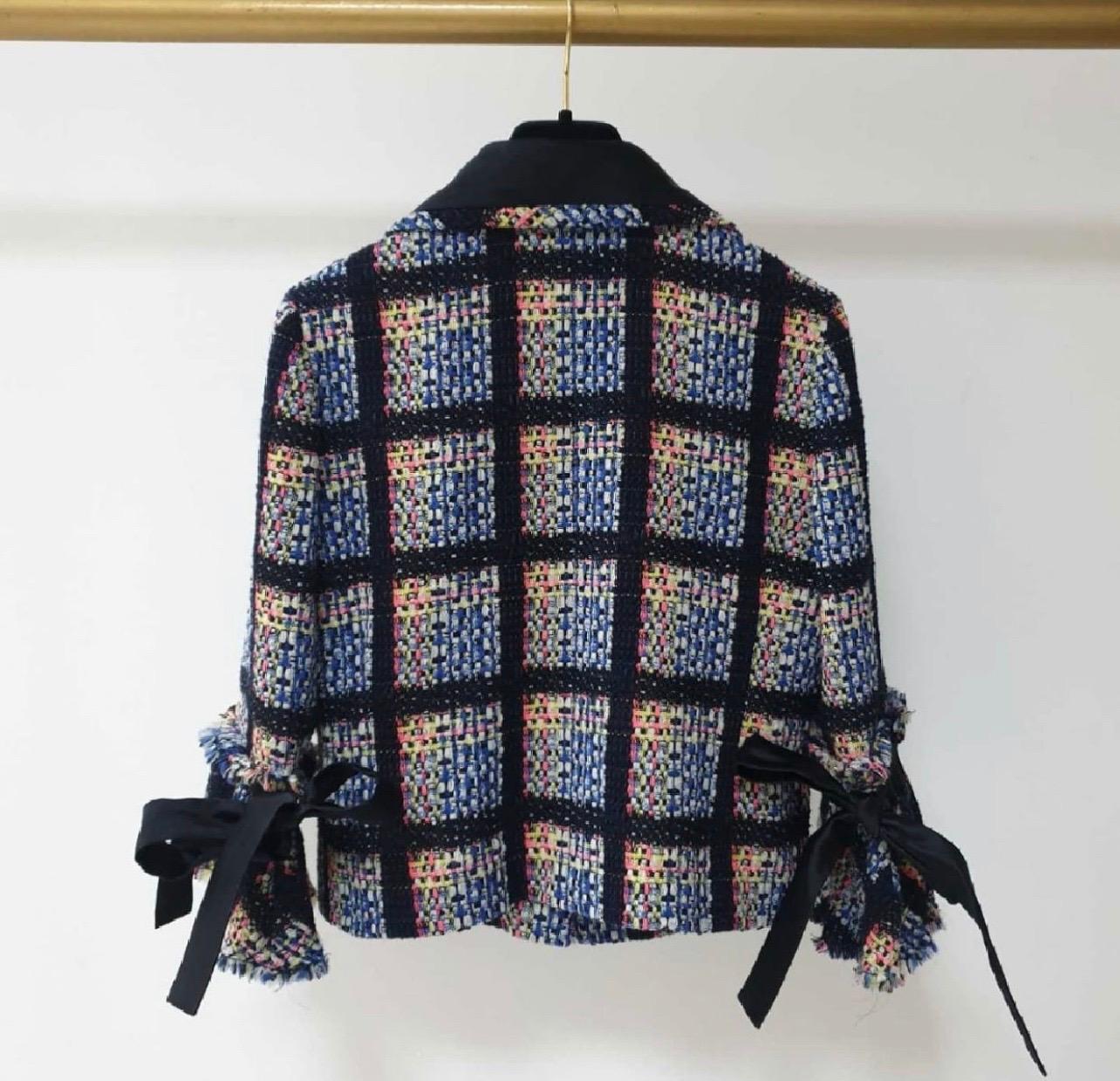 Women's Chanel Multicolor Wool Blend Flounce Sleeve Tweed Blazer Jacket
