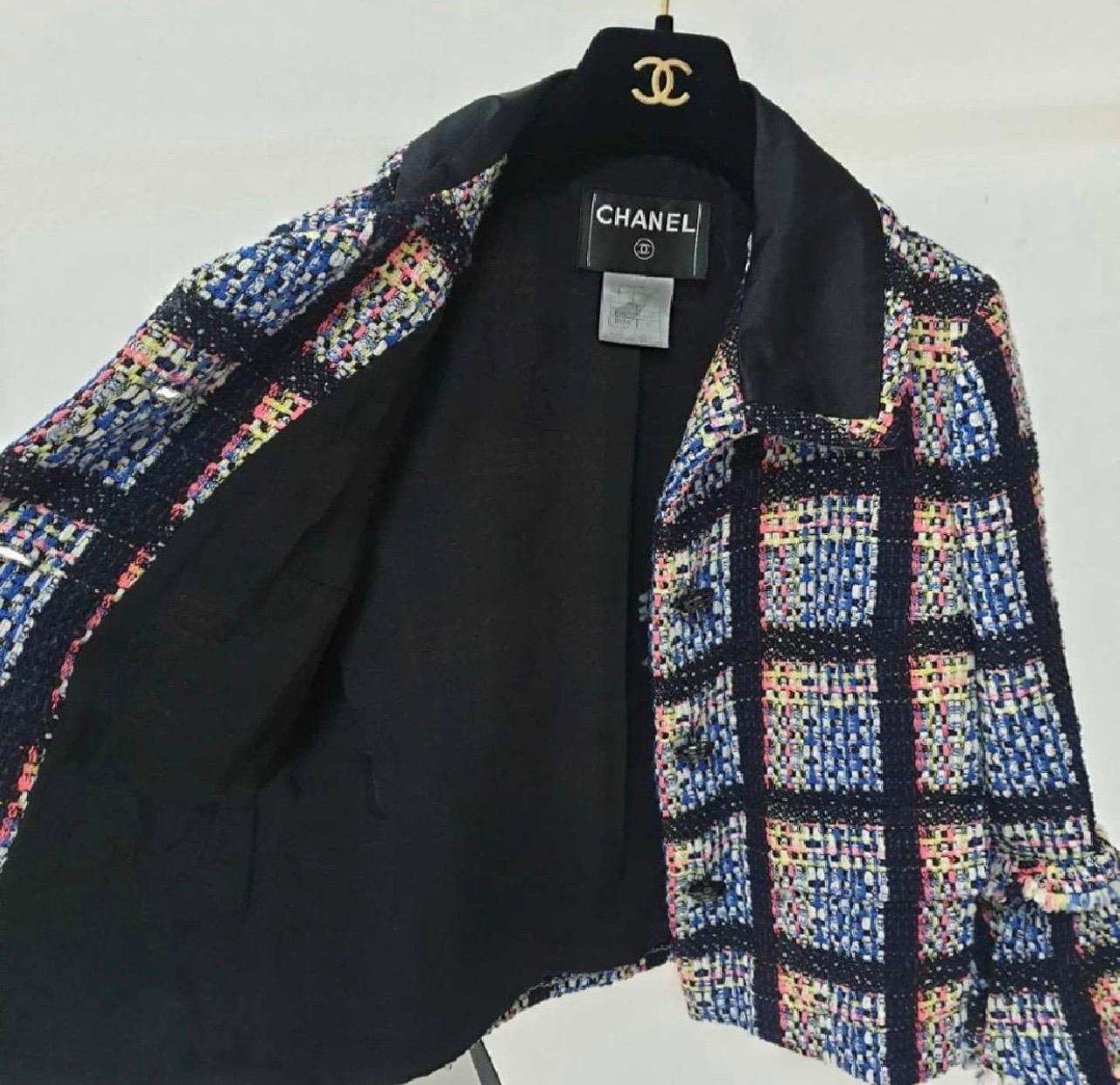 Chanel Multicolor Wool Blend Flounce Sleeve Tweed Blazer Jacket 1