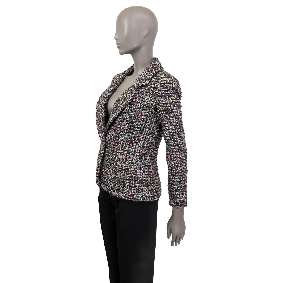 Gray CHANEL multicolor wool blend SINGLE BUTTON TWEED Blazer Jacket 38 S